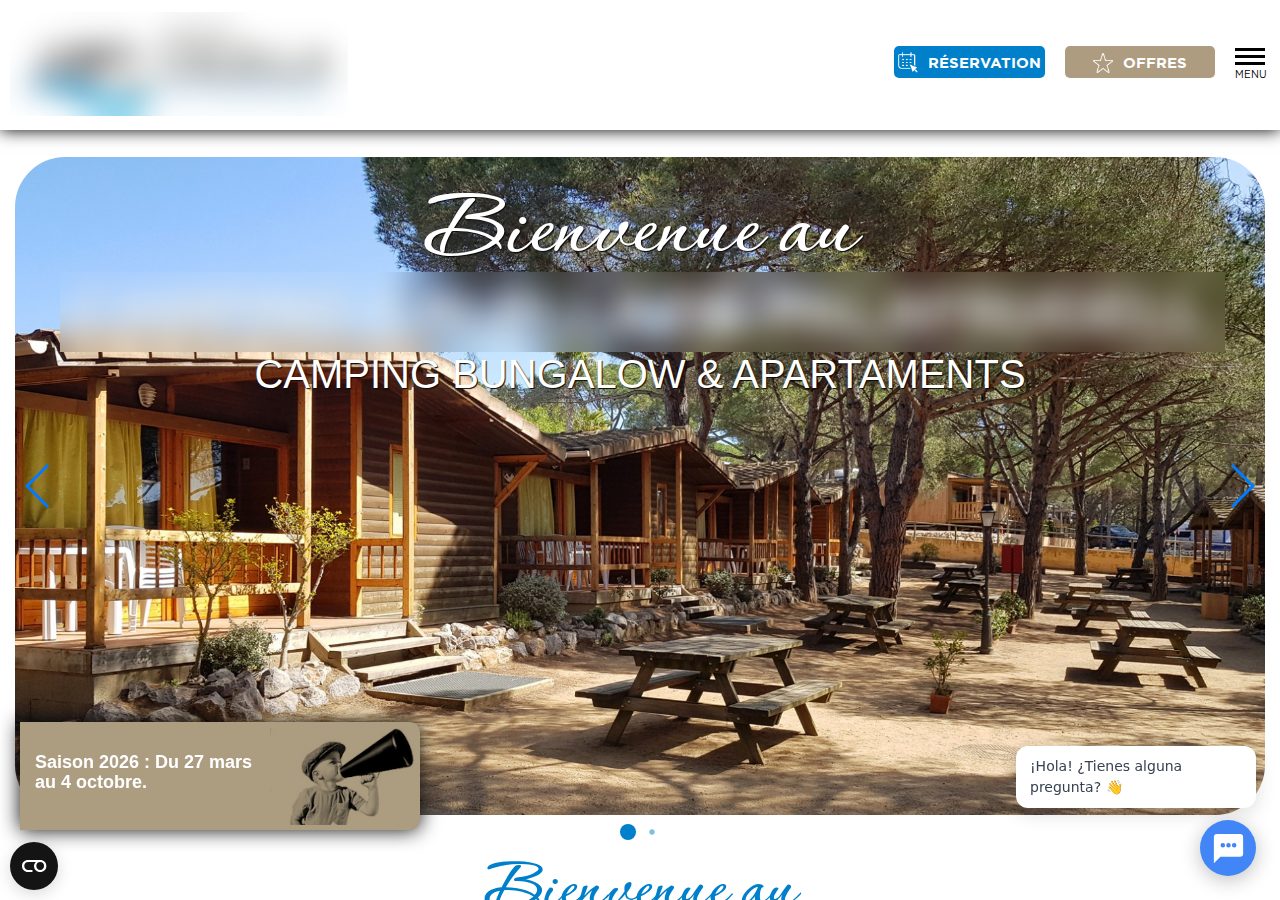 The audited campsite homepage as published: navigation, hero image and headline, with the campsite identity removed