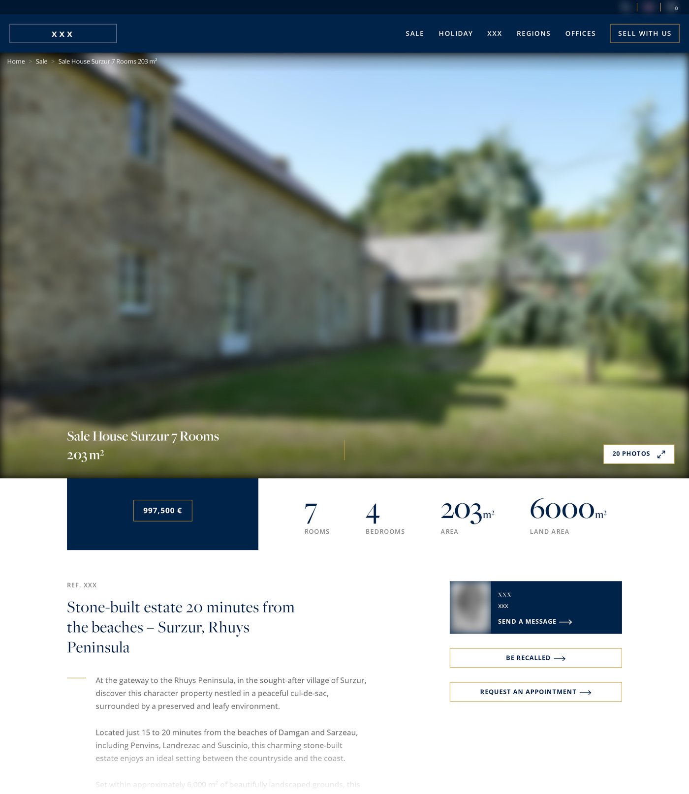 The audited property listing as published: hero photograph, price, floor areas and the opening paragraphs of the sales copy, with the agency identity removed